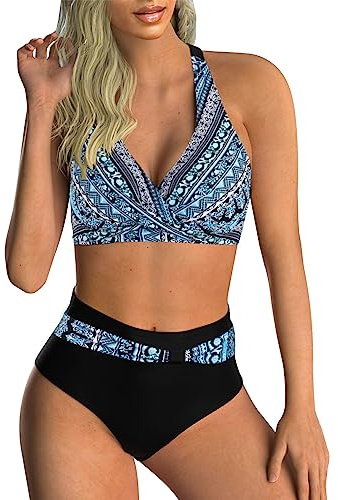 Adigaber Donna Costume da Bagno Push Up Imbottito Reggiseno Bikini Donna Due Pezzi Stampa Floreale Bikini Regolabile Costume da Bagno