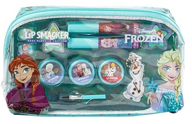 Lip Smacker Frozen Essential Makeup Bag, Set di Trucchi Frozen per Bambina con Lucidalabbra, Ombretti Luminosi, Applicatori e Accessori per un Look da Principessa Disney