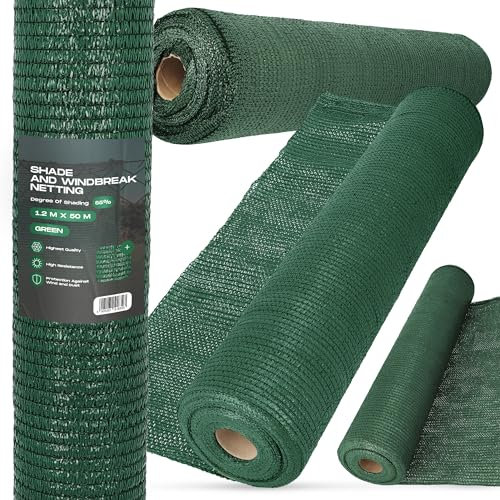 Malla Sombreo 1,2m x 50m Red de Sombra 55% Mallas Ocultación Pantalla Opaca Valla Tela Privacidad Protección UV Solar Paño Resistiente Viento Polvo Jardín Huerto Balcón Vallas