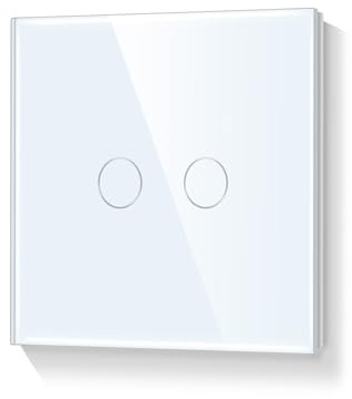 LIAONFOY 2 Fach 1 Wege Touch Schalter Glas Panel Wandleuchtenschalter Sensor Touchscreen Weiß mit Glasrahmen 110-240V 86mm Neutrale Linie erforderlich