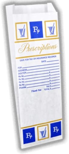 3000 Pack Pharmacy Bag, GS Design White Prescription Bag 3.5”x 1.5” x 10” Pharmacy Paper Bag - Medicine Container, Medication Packaging for Drug Stores