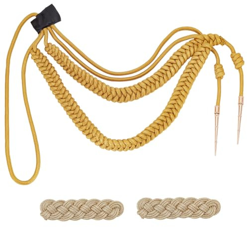 WEBEEDY Schulterklappen Goldene Aiguillette-Schulterkordel Traditionelles Geflochtenes Militär-Schulterabzeichen Für Uniform Cosplay Kostüm DIY Kleidung Dekoration Zubehör, Gold