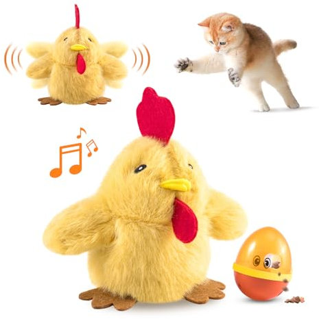 Migipaws Jouet électrique pour Chats, Jouet en Peluche avec Herbe à Chat, Battement et gazouillis comme Un Vrai Poulet, activé par Le Toucher, Rechargeable,drôles d'œufs de Pâques（Gelb）