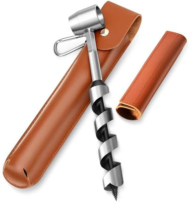 BURTOK Mèche à bois d'extérieur en acier de qualité supérieure avec étui en cuir PU, idéale pour les équipements Bushcraft, la survie et le bricolage