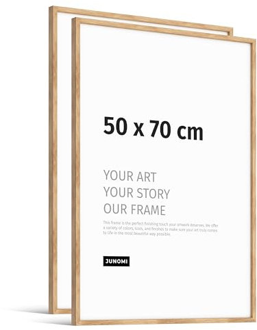 JUNOMI® 2 x Premium Bilderrahmen Eiche 50 x 70 cm | Echtholz Bilderrahmen 50 x 70 cm aus Eiche mit bruchsicherem Acryl-Glas | Eichenrahmen
