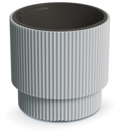 Blumentopf Blumenkübel Pflanzentopf Pflanzkübel DBMIN mit Einsatz Höhe 28,5 cm Gerillt Rippen-Design Übertopf Rillen Grau ⌀ 29,8 cm
