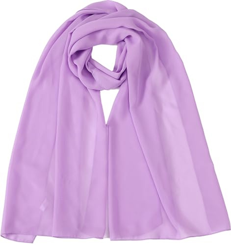 World of Shawls Chiffon Scarves Wraps for Wedding Party Special Occasions Women Plain Neck Scarf Soft Headwrap Girls Headscarf Sheer Wrap 45 x 160 Cm (Lilac)