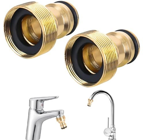 2 connettori universali per rubinetto, in ottone, per rubinetto, adattatore per rubinetto, attacco per tubo da giardino, connettore per la casa