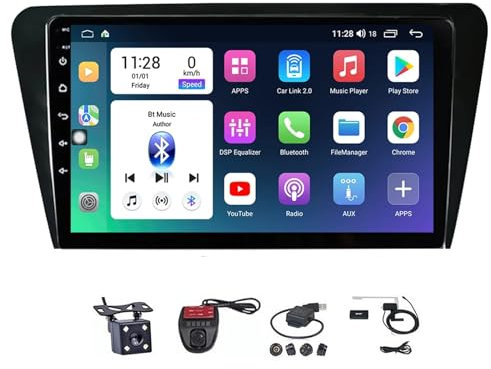HYNMSM para SK-ODA Octavia 2013-2018 Android 12 CarPlay Android Auto Receptor estéreo para automóvil Pantalla táctil de 9 Pulgadas con navegación GPS 4G WiFi FM Am SWC Cámara de Respaldo Bluetooth (C