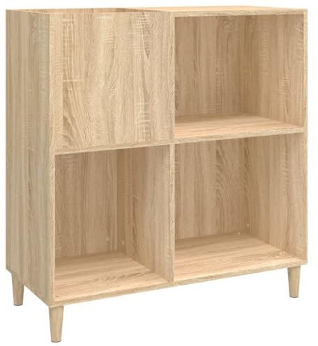 SDWEHO7 Schallplattenschrank mit 4 Holzbeine, 4-teiligem Layout, einfacher Aufbau, Aktenregal, Plattenschrank, LP Regal, drehbares Bücherregal, Sonoma-Eiche 84,5x38x89 cm