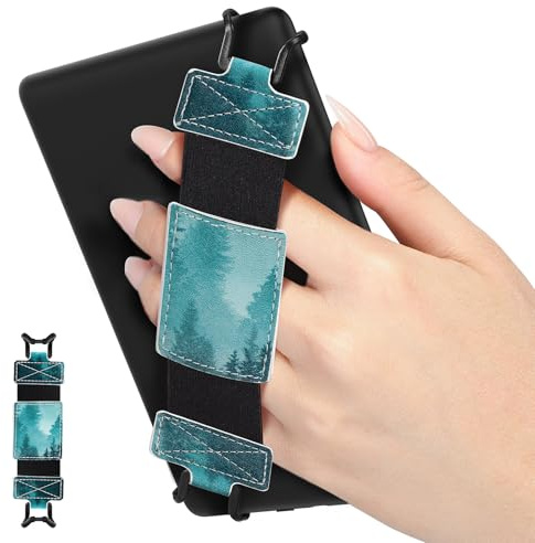 MoKo Weich Handschlaufe für 6 - 8 Kindle eReaders Fire Tablet - Kindle/Kobo/Voyaga/Lenovo/Sony E-Book Tablet Tablet, Hochelastisch Vielseitig Tablet Fingerhalterung Griff Halter, Grüner Wald