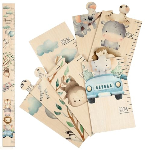 Otuuz Tabla de Altura para Niños de Madera Gráficos de Crecimiento para Bebé Decoración para Habitación Infantil Regalos de Bautismo para Niños, 50-180 cm(Animales Lindos)