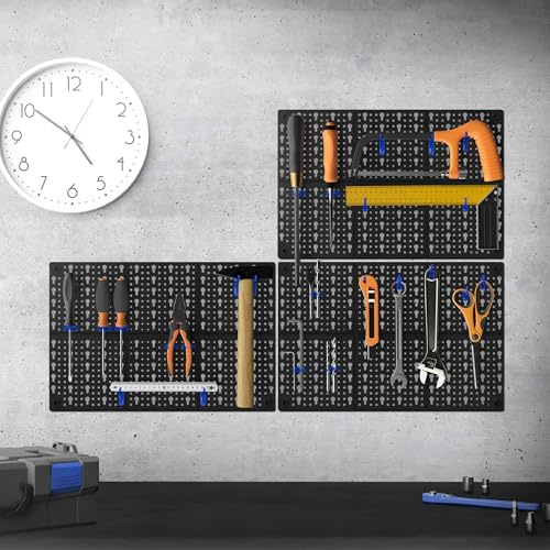 ECD Germany Pared de Herramenientas en 3 Partes Organizador con 46 Accesorios Azules para Colgar Piezas 150x33x1,7 cm Panel Perforado Extensible Portaherramientas con Soportes y Material de Montaje