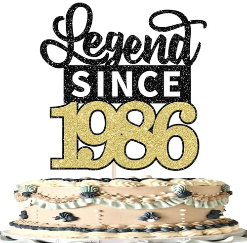 SYKYCTCY 1 Pack Legend Since 1986 Cake Topper Glitter Happy 40th Birthday Cake Pick 40 Fabulous Cake Decorations for Cheers to 40th Birthday Wedding Anniversary Party Supplies