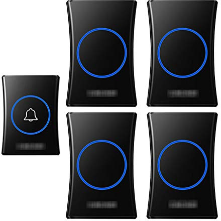 MOKLYF Wireless Doorbell, Portable Weatherproof Wall Plug-In Cordless Door Bell Chime Kit 4 Receivers 1 Push Button 38 Ringtones 4 Levels Volume 1000Ft Range,White (Black