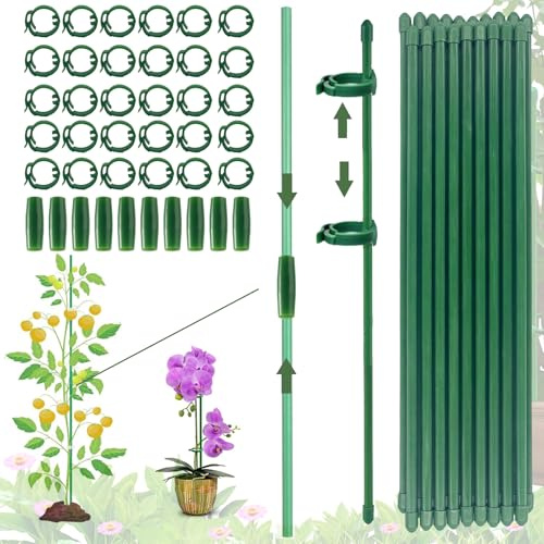 (100 unidades) Soporte para plantas, 20 soportes para plantas, con 30 mosquetones, equipadas, con 10 tubos de extensión, varillas para plantas, plantas y tomates, orquídeas