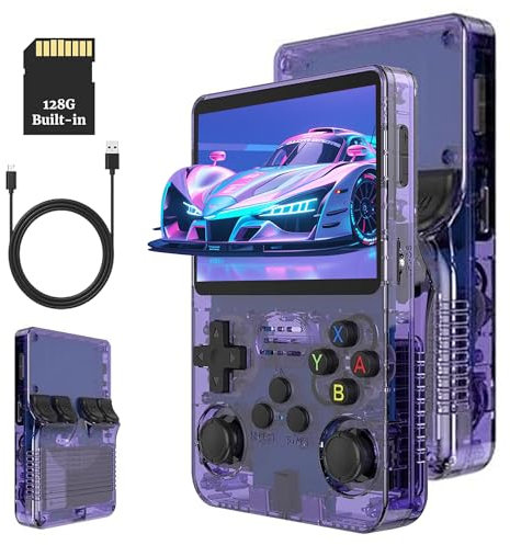 KINMRIS R36S Purple Retro Handheld Game Console 64GB 15000 Games New 3.5Inch IPS Retro Video Game Console Open Source,Birthday Gifts