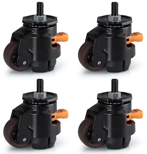Skelang 4 Pcs Leveling Stem Casters, 60S Heavy Duty Caster Wheels‌, Retractable Leveling Swivel Castors with Ratchet Handle for Workbench, Machine Equipment