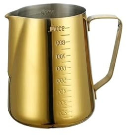 WENYOG Pot à Lait Pichet à café en Acier Inoxydable de 900ML, pichet à Mousse, Tasse à Fleurs, Cappuccino, Pot à Lait, Tasse à Expresso, Latte Art, mousseur à Lait(900ML with Scale)