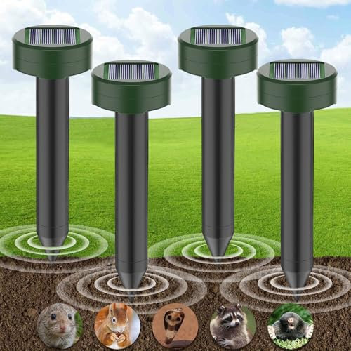 BOJYS Repellente Solare per Talpe, Solare Repellente Zanzare Repellent Talpe Ultrasuoni IP65 Impermeabile Scaccia Talpe Repellente Solare Ultrasuoni per Anti Talpe, Serpent, Ratti (4 Pezzi)