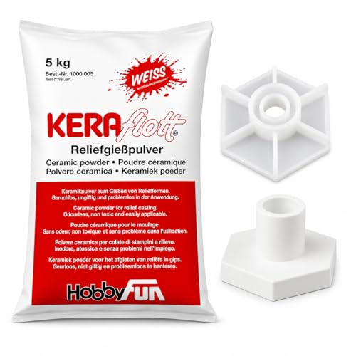 KERAflott 5kg Reliefgießpulver mit Silikonform der Marke HobbyFun (Silikonform Kerzenhalter sechseck)