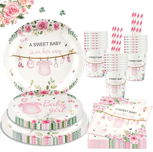 Aitsite Gender Reveal Party Deko Geschirr Set für 10 Gäste Pappteller Servietten Becher Tischdeko Boy or Girl Deko Partyzubehör Babyparty