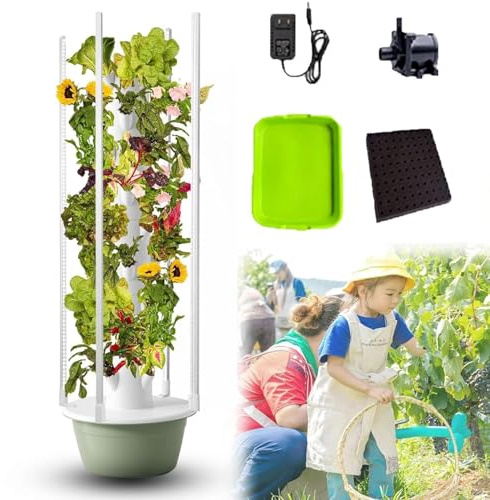 ZHLINGQ Outdoor Hydroponic Tower, Hydroponic Indoor Garden with LED Light, Automated Aeroponic Tower Garden System with LED Grow Lights, Hydro Gardening System Indoor Kits Herb Garden,9Layers/36Pots