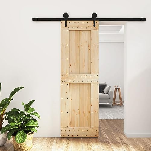 Porte Coulissante en Pin avec Kit de Rail, Porte à Décoré de Grange Intérieur Suspendue pour Cuisine Salle de Bain et kit de quincaillerie 70x210 cm pin massif