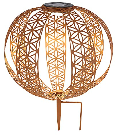 Solarkugel Rostoptik für Außen Solarleuchte rost Garten Solarlampe orientalische Kugel, mit Lichteffekt und Erdspieß, 1x LED warmweiß, D 30 cm