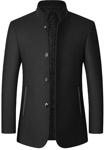 Retro Stand Collar Blazer Jacket for Men Chinese Tunic Slim Fit Solid Winter Button Mandarin Collar Sports Coat