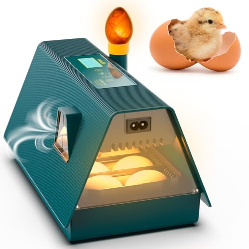 Incubadora Okkobi M10 para incubar huevos - Ideal para todas las edades - Ovoscopio integrado - Volteador automático y control de humedad - 10 huevos - Verde y amarillo