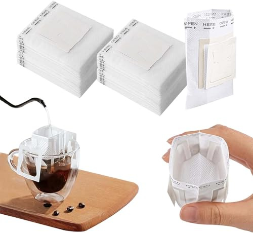 50 Pcs Coffee Filter Bags, Drip Coffee Bag with Hanging Ear, Single Serve Disposable Drip Coffee Filter Paper Bags, for Cups Utensils Travel Camping Home Office