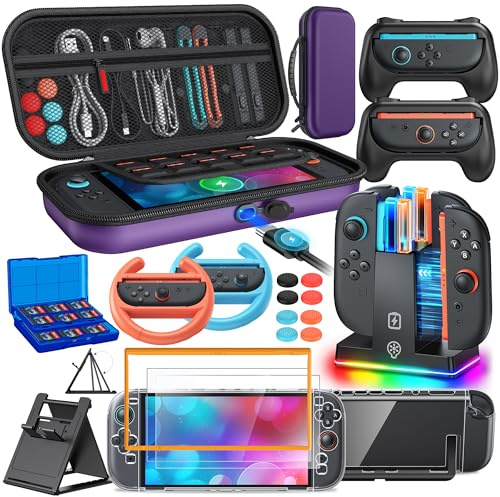 FYOUNG Switch 2 Accessories, 23 IN 1 Case Bundle for Nintendo Switch 2 (A-Purple)