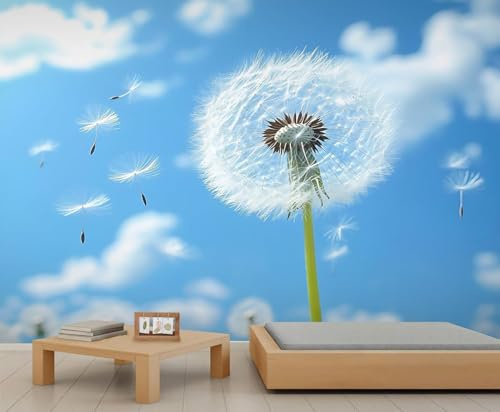 Fotomurales Decorativos Pared Diente de León 3D Mural Autoadhesivo Pared Cielo Azul Papel Pintado Tela de Seda Papel Tapiz Panorámico 250x175 cm A-7580