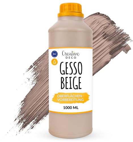 Creative Deco Professionell Beige Gesso 1L Perfekte Grundierung für Malerei | Ideal Primer für Acryl-Farben, Öl-Farben, Pouring, Decoupage, Finnabair, Malfarbe | Grundfarbe-n