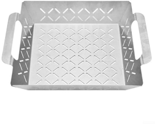 Yuanpgky Bandeja de horno de acero inoxidable para barbacoa – Bandeja multiusos para barbacoa con agujeros de drenaje para cocinar, se adapta al horno y la parrilla, 26,5 x 21,6 x 6 cm (L)