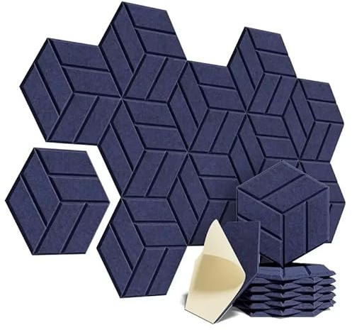 Akustikpaneele selbstklebend sechseckig 12 Stück Akustikplatten aus Polyester Hexagon Akustik Absorber Schallschutzplatten Akustikpaneele Wand 30 x 26 x 0.9cm Wand Decke Tür vom Studio (Dunkelblau)