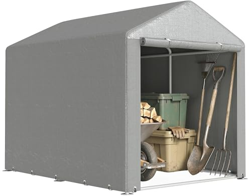 Outsunny Carpa de Jardín Exterior para Herramientas Bicicletas 1,6x2,2x1,7 m, Cobertizo Exterior con 2 Habitaciones, Puerta Enrollable con Cremallera, Impermeable Anti-UV, Garaje Portátil, Gris Claro