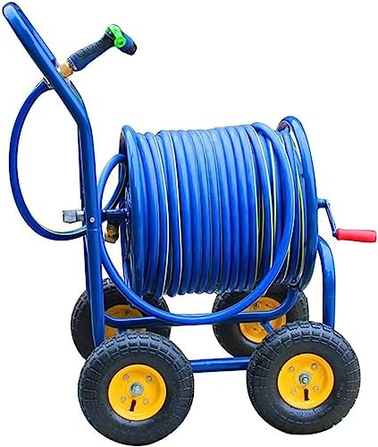 MKAK Außerhalb Des Robusten Eisen-Gartenwagens Bietet Ein Tragbarer Wasserschlauchwagen Mit Rollen Platz Das Aufbewahrungsregal Haushaltswasserrohre(Blue-dn15,Hose Cart+50m Pipe)
