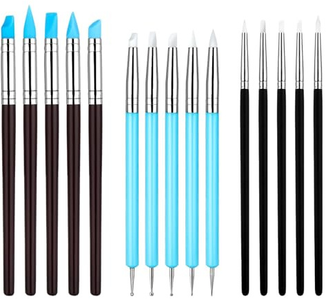 15Pcs Silicone Clay Sculpting Tools, Modeling Dotting Tool, Silicone Tools, Pottery Kit, Paint Brush for Painting, Clay Sculpture and Nail Art Decoration
