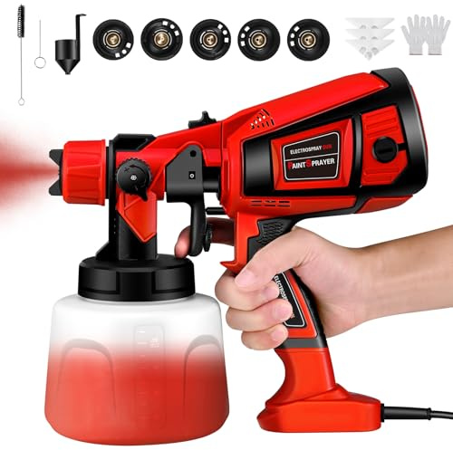 Paint Sprayer,800W Fence Paint Sprayer,1400ml HVLP Electric Paint Gun with 5 Nozzles and 3 Patterns,For Furniture, Cabinets, Fence,Walls, Door, Garden Chairs(Red)