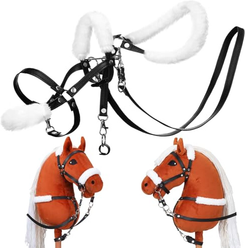 Shappy Hobby Horse Toy Accessories Realistic Horse Bridle with Metal Bit and Adjustable Reins, Faux Leather and Stainless Steel for Equestrian, Themed Events Competitions and Play, Black