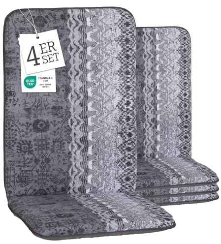 Beo Hochlehner Gartenstuhlauflage Bali - 4er Set - 114 x 47 cm - Gartenstuhlkissen Outdoor - Waschbar, UV-beständig, Atmungsaktiv & Oeko-TEX Zertifiziert - Baumwolle & Extra Dickes Polster - Elbasan