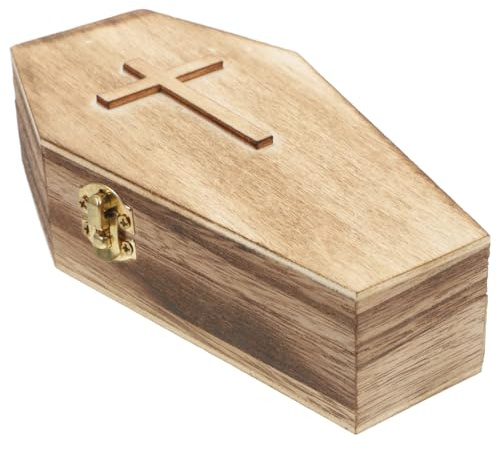 SHINEOFI Boîte à Bijoux de Cercueil en Bois de Paulownia Brûlé, Petite Boîte Hexagonale Croix, Organisateur pour Boucles D'oreilles et Bagues, Coffret Décoratif pour Rangement Halloween,