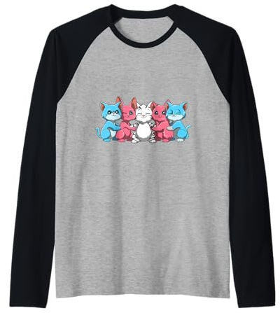 Gruppo di Gatti Transgender LGBTQ Rainbow Pride Hug Maglia con Maniche Raglan