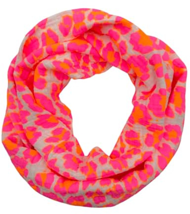 Damen Musselin Loop Schal Leo Print Frühling Herbst Made in Italy (Neon Pink)