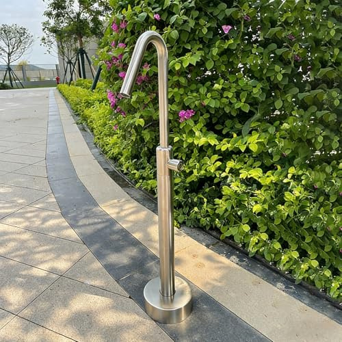 Columna de Agua para Jardín Acero INOX 304, Fuente de Exterior con Doble Grifo, Poste de Agua para Irrigación y Lavado(Silver-A,80cm/31.4)