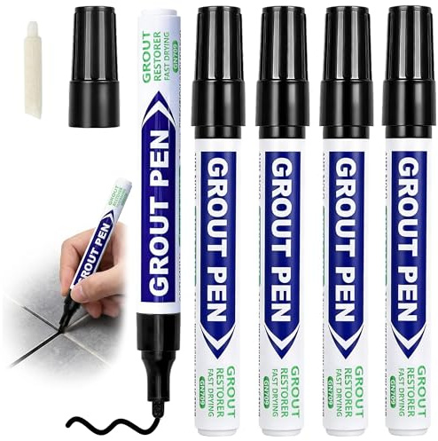 5Pack Black Grout Pen Tile Paint Marker Tile Grout Reviver Marker for Bathroom Kitchen Lines Waterproof Tiles grout Reviver pens to Restoring Discoloured Faded Joints on Wall & Floor Tiles