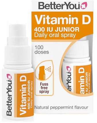 BetterYou Vitamin D Spray for Kids, Vitamin D 400 IU Junior Oral Spray, Fast Acting Vitamin D3 Supplement for Children, 3-Month Supply, Natural Peppermint Flavour, Made in The UK