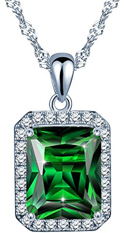Yumilok Jewelry Halskette mit Smaragd aus Sterling-Silber 925 und grünem synthetischem Kristall, quadratisch, mit Zirkonia, eleganter Schmuck, Geschenk zu Weihnachten oder zum Geburtstag für Damen,